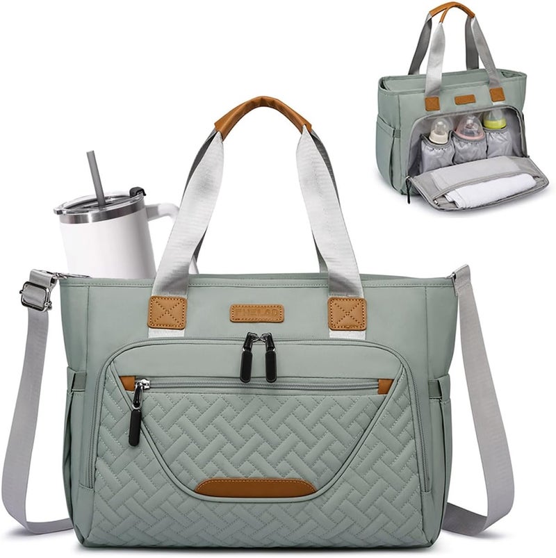 FHELAD Large Diaper Bag Tote with Laptop Compartment - Image 1
